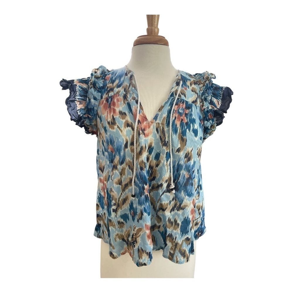House of Harlow 1960 Zoey Blue Ruffle Peasant Top